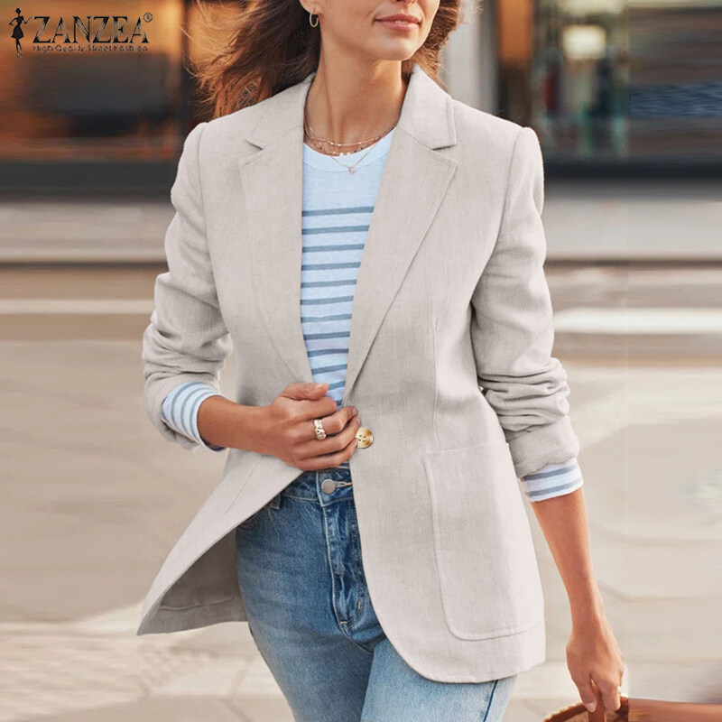 ZANZEA Women Versatile Lapel Long Sleeved Blazer Fashion Fitting Suit Coat Button-Up Outwear #15