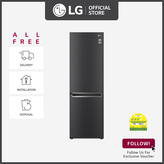 [Bulky] LG GB-B3442MC 341L Bottom Freezer in Matt Black + Free Delivery + Free Installation + Free Disposal