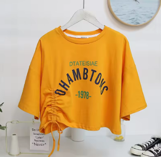 Summer T Shirt Women Fashion Printing Draw String Feeling Temperament Short Sleeve T-shirt Female Female Tee Tshirts WBXW82