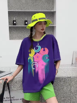 Star Moon Pattern Print Oversized T Shirt Woman Tops Y2k Clothes Cotton Bust 130cm Casual O Neck Short Sleeve Tees Vestidos