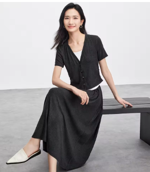 SENTUBILA Women's Two Pieces Set Patchwork Shirring Waist 2 in 1 Tops A-line Knitted Skirt New in Matching Sets 152Z59392