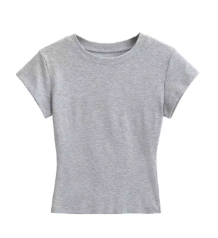 Summer Black White Gray Basic Tees Women Short Sleeve Elastic Slim Tops Short Tshirts