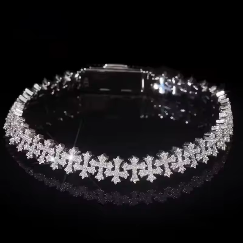 Unisex 8mm Cuban Chain 18K Gold Plated Hip Hop Full Moissanite Luxury Bracelet For Women & Man S925 Silver Bracelet Gift