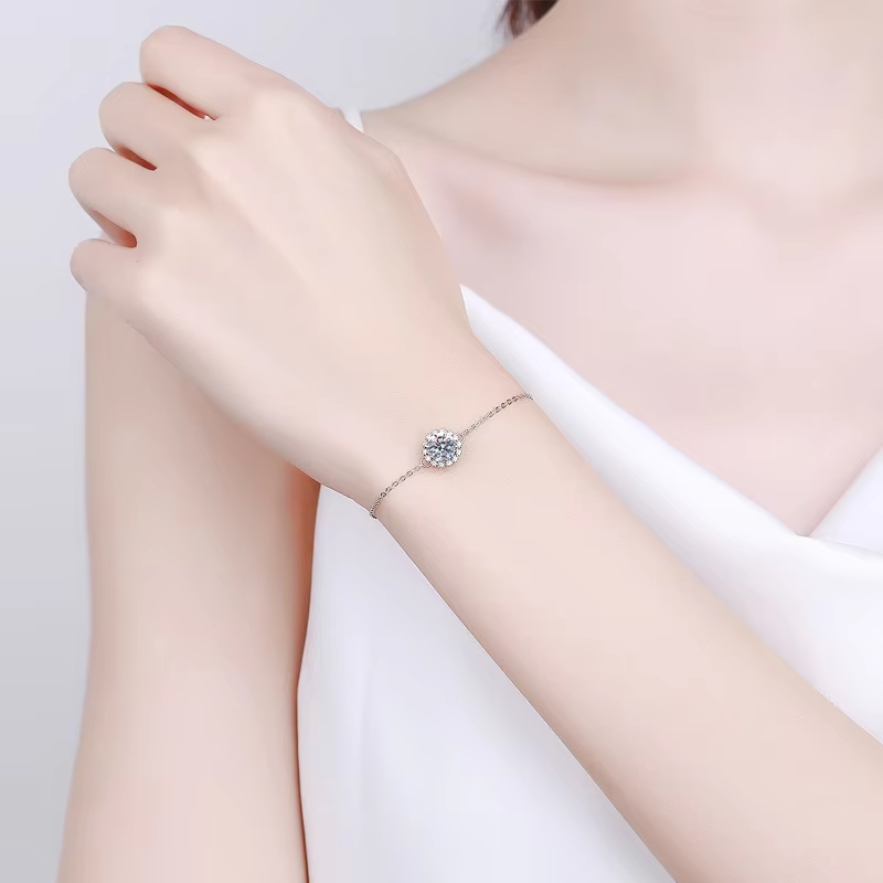Butterflykiss 1Ct 100 Faced Cut Moissanite Bracelet With Certificate S925 Sterling Silver Chain Charms For Women Luxury Jewelry