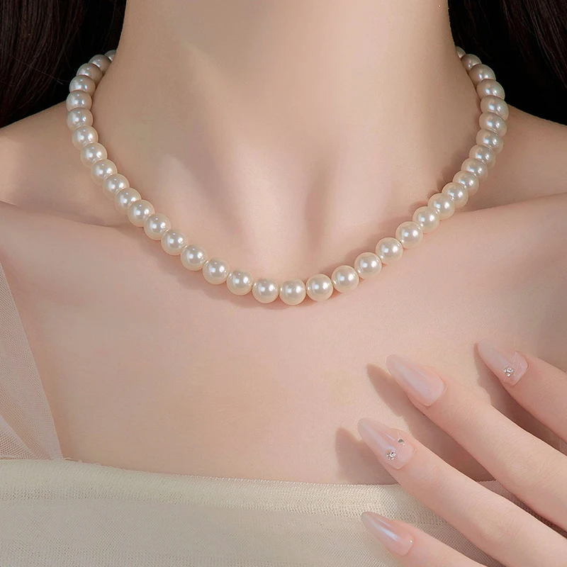 Fashion Elegant White Imitation Pearl Chokers Necklace For Women Men Wedding Banquet Necklaces Vintage Handmade Jewelry Gift