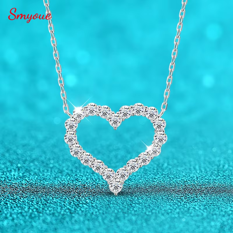 Smyoue 2CT Pass Tested Moissanite Heart Necklace for Women S925 Silver Plated Platinum Simulated Diamonds Pendant Birthday Gift
