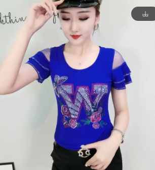 New Arrivals Summer European Style T-Shirt Chic Hot Diamonds Patchwork Mesh Ruffles Women Tops Sexy Backless TShirt Tees 2022