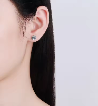 Halaile D Color Moissanite S925 Sterling Silver 6 Claw Stud Earrings with GRA Sparkly Fine Jewelry Classic Dainty Gift for Women