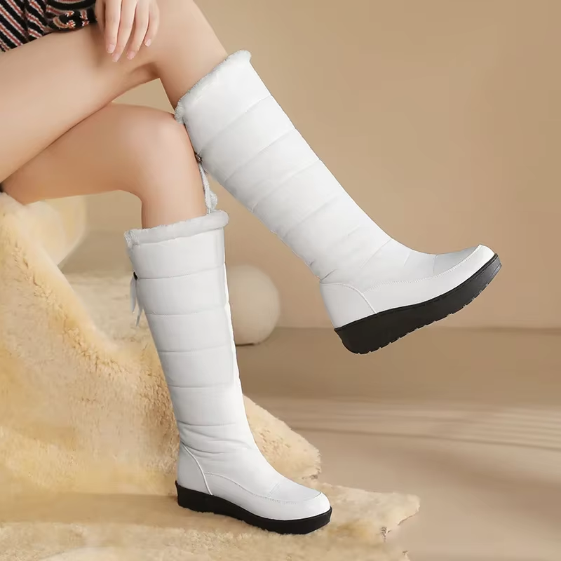Waterproof Winter Shoes Woman Snow Boots 2023 Warm Fur Plush Casual Wedge Knee High Boots Girls Black White Rain Shoes Ladies