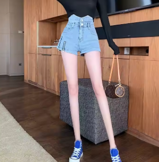 Denim Shorts for Women in Summer Internet Celebrity Slimming New Hot Girl Stretch High Waist Slit Zipper Ins a Line Hot Pants