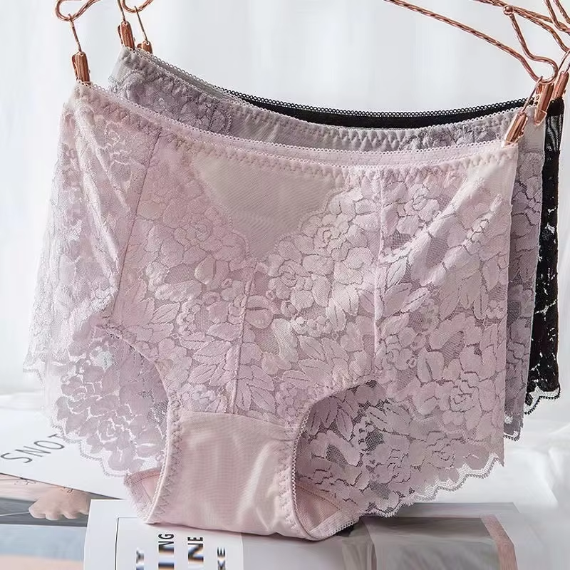 XL-3XL Women High Waist Lace Briefs Sexy Transparent Underwear Plus Size Panties Seamless Female Panties Hollow Out Lingerie