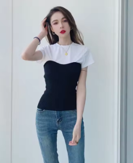Neploe Slim Waist Patchwork T Shirt Contrast Color Black White Solid Short Sleeve Tee Summer Women Korean Fashion Sexy Top