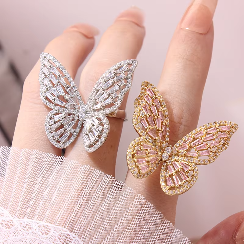 New Sight New Fashion Brand Jewelry Zirconia Butterfly Engagement Rings for Women Gift Adjustable Open Wedding Rings