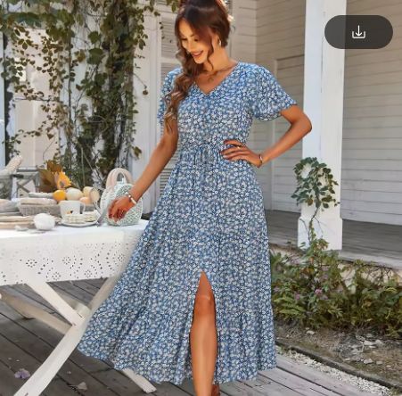 Vintage Floral Dresses for Women Elegant Loose New Slit Dress Summer Beach Holiday Leisure Long Dresses High Waist Print Vestido