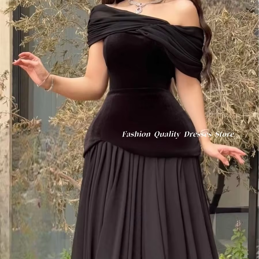 A Line Velvet Evening Dresses Off Shoulder with Fold Women Prom Party Dresses فساتين سهرة vestidos de fiesta Customized