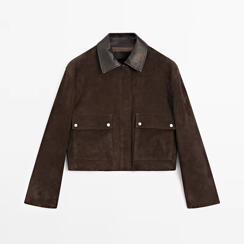 Fashion Patchwork Jacket Women's Turn-down Collar Single Breasted Long Sleeve Short Coat 2025 Spring New Ladies Vintage Coats