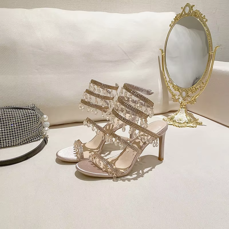 Crystal Wrap Sandals Women Summer Wedding Shoes High Heel Party Shoes Ankle Strappy Sandals Designer Stiletto Heel Shoes