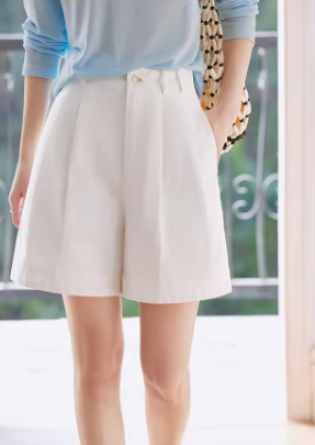 VIMLY Women Casual Shorts 2025 Summer Simple High Waist A-line Loose Wide Leg Cotton Shorts Chic Lady White Suit Shorts A0658