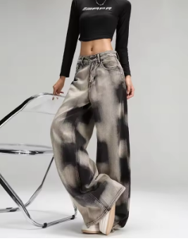 2025 Ropa Y2K Fashion Tie Dye Vintage Grey Baggy New Jeans Pants For Women Clothes Korean Casual Lady Trousers Pantalon Femme