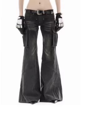 High Waisted Black Hip Hop Women's Jeans Fashion Streetwear Casual Vintage Baggy Straight 2024 Denim Trouser Wide Leg Pants