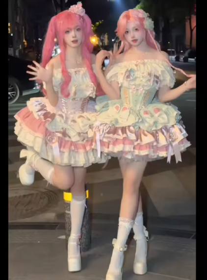 New Girls Birthday Lolita Dress 2024 Spring and Summer Women's Tube Top Satin Bowknot Slim Pettiskirt Short Mini Party Dress