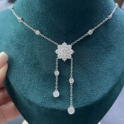 1CT D Color Moissanite Bubble Necklace for Women S925 Sterling Silver Sunflower Diamond Tassel Neck Chain Wedding Party Gift GRA