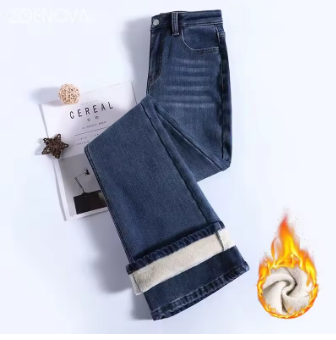 ZOENOVA 2023 Fleece Wwarm Flare Jeans Pants Women Vintage Denim Jean Ladies Sexy Midriff Waist Fashion Stretch Pant 100% Cotton